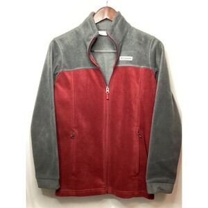 Columbia Fleece Jacket Kids L‎ Gray Red Full Zip Pockets Soft Lightweight
